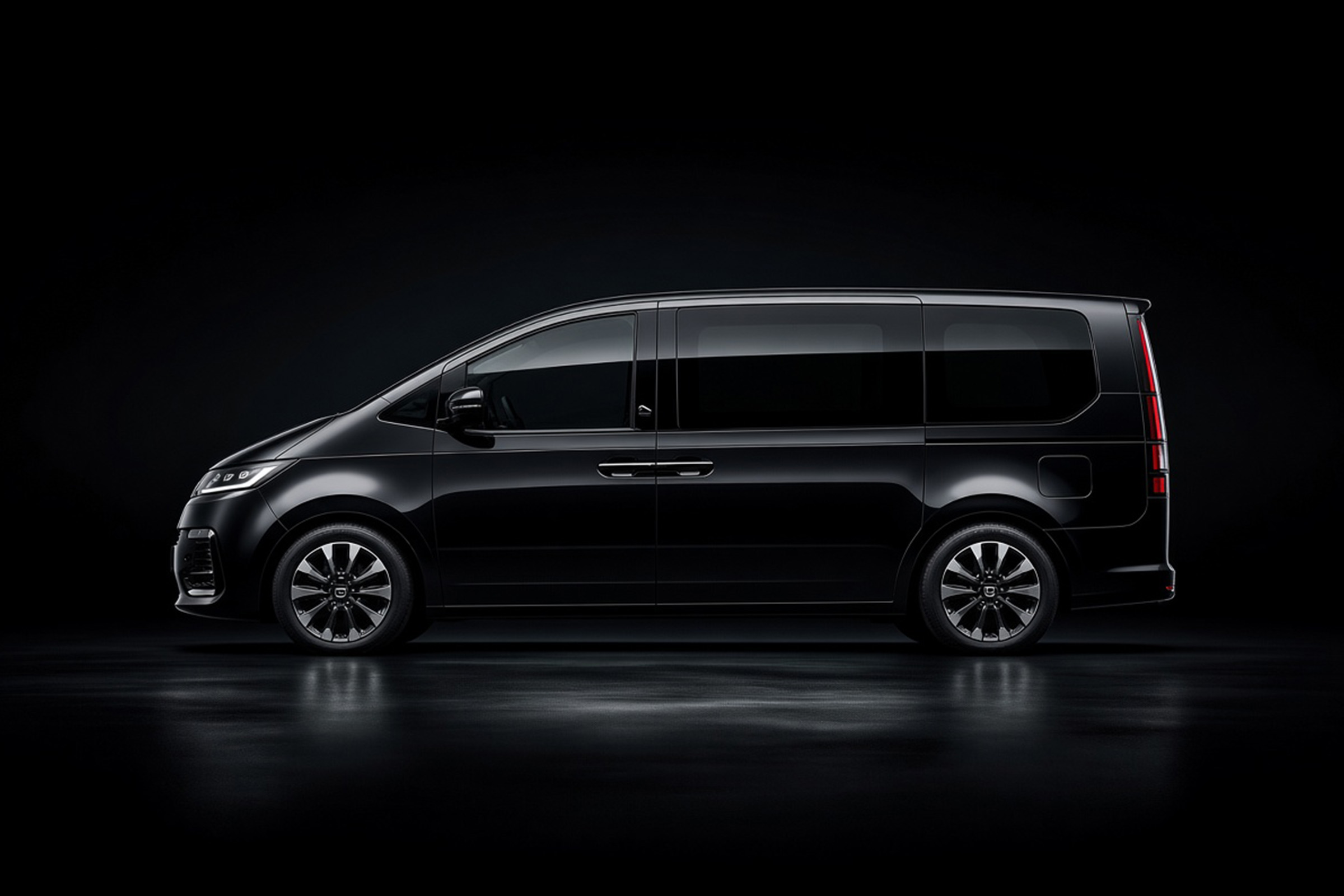 Véhicule de chauffeur privé sombre et élégant, ambiance studio