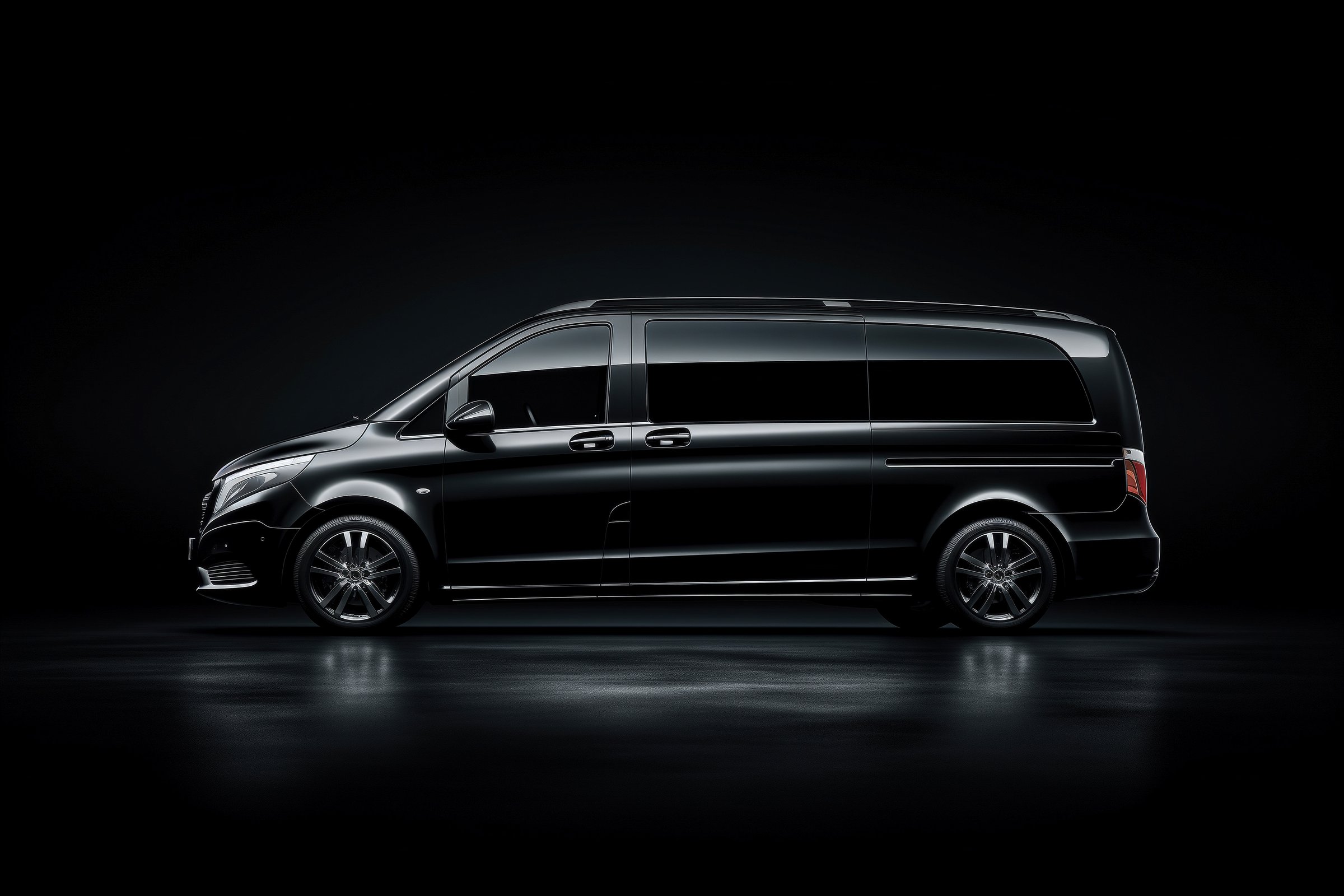 Véhicule de chauffeur privé sombre et élégant, ambiance studio